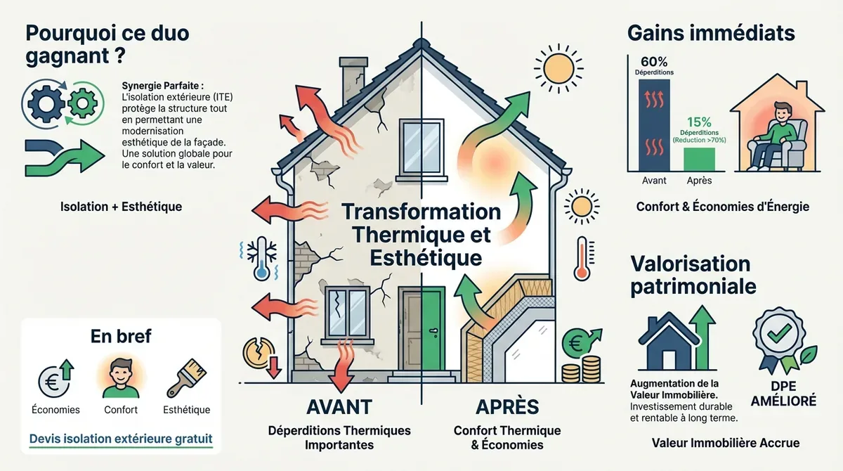 Transformation d'une façade grâce à l'isolation thermique par l'extérieur et un ravalement moderne