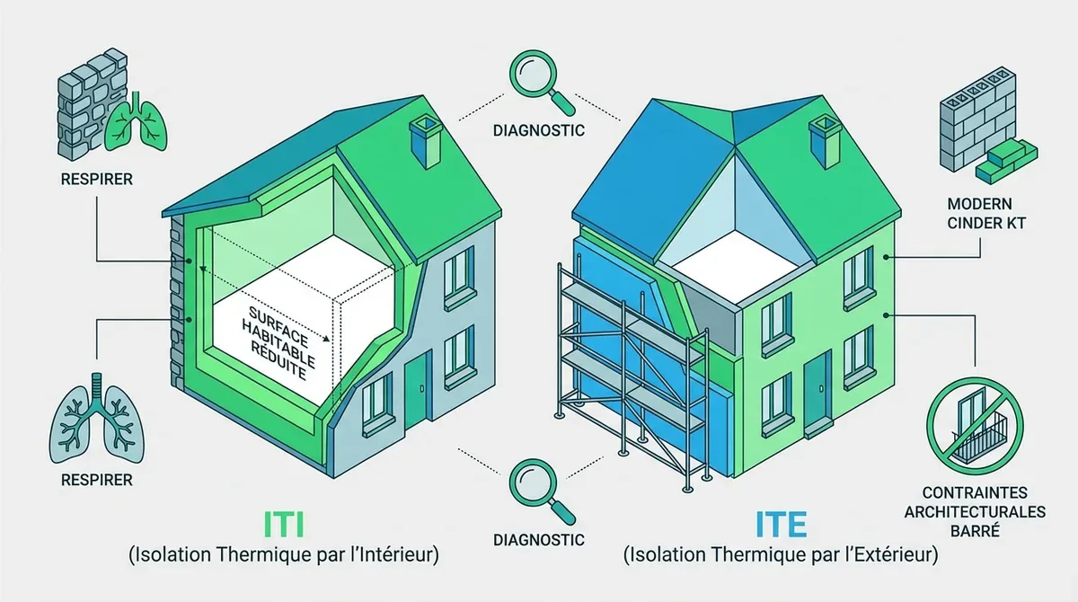 Comparaison technique entre isolation thermique par l'intérieur et par l'extérieur