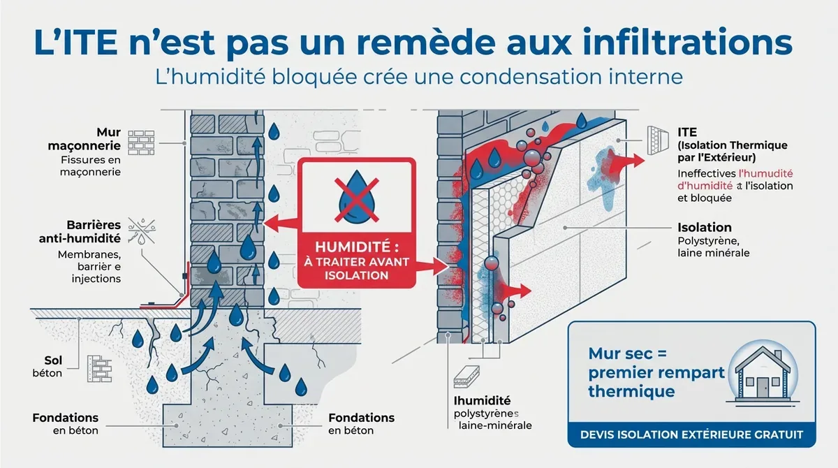 Traitement de l'humidité sur mur extérieur avant pose d'une isolation thermique