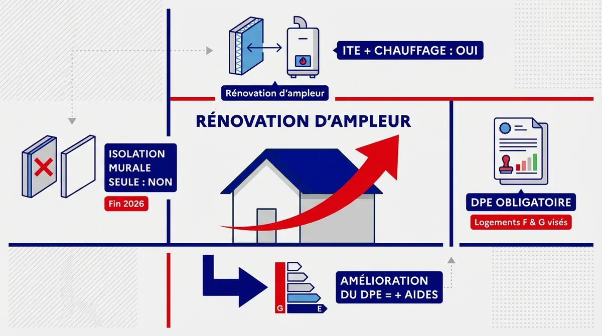 Schéma d'une rénovation d'ampleur réussie avec isolation extérieure