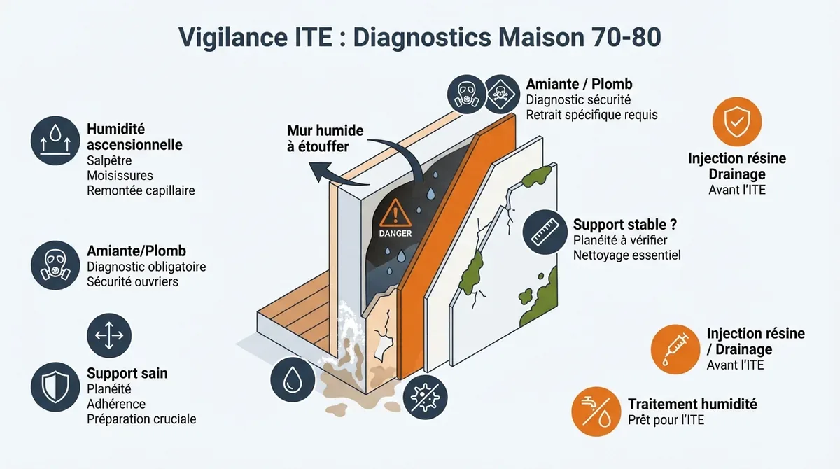 Diagnostic humidité et façade avant isolation thermique par l'extérieur sur maison des années 70
